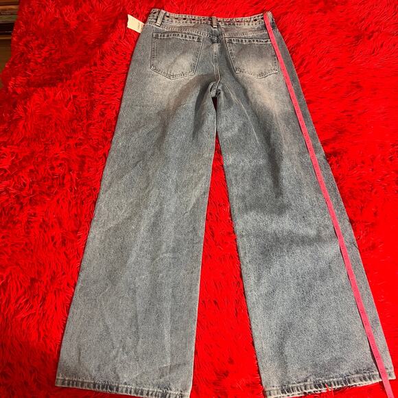 NWT Womens Nordstrom PTCL Light Wash Skate Wide Leg Jeans with Eyelet Details 28 - Picture 3 of 4
